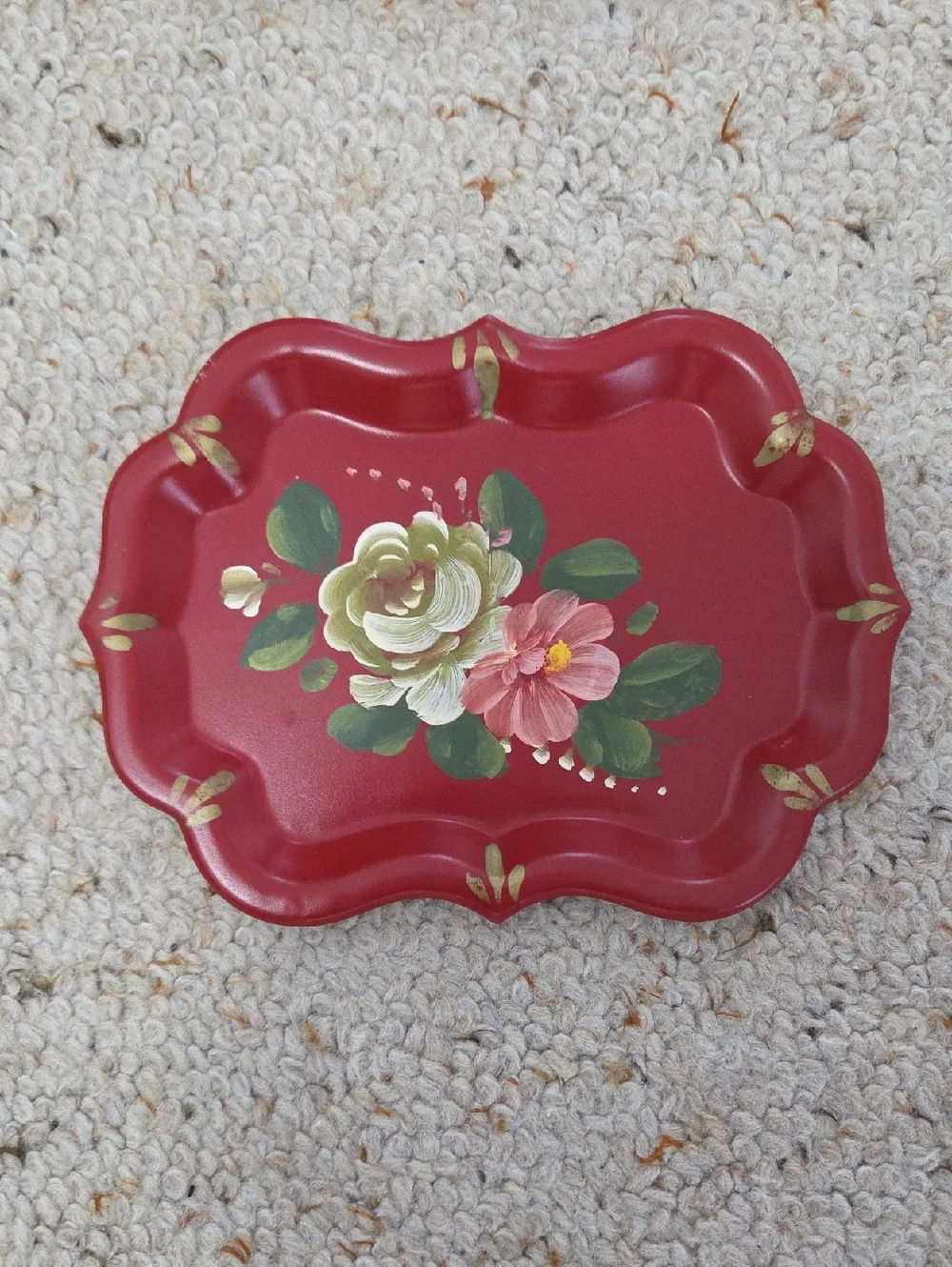 Hand Painted Red Toleware Trays